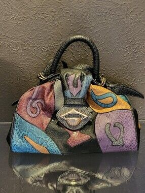 NAS Bag Faux Lizard Patchwork Vtg 80s Made In Korea Top Handle/Shoulder Strap